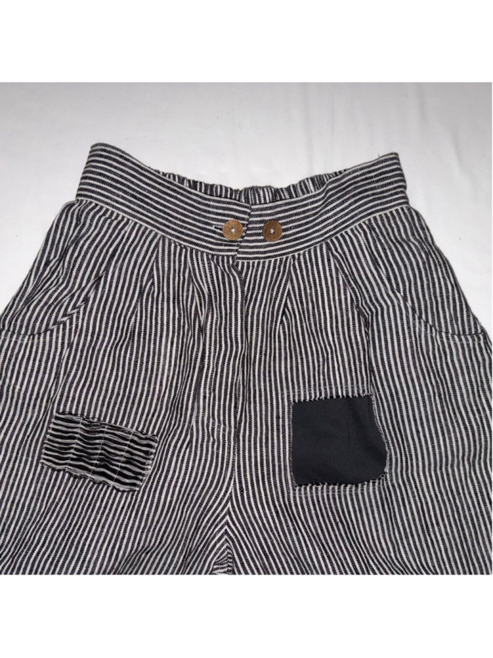 Paper Lace Small Women NWT Stripe 100% Linen Patchwork Crop Pants Lagenlook Art - Picture 11 of 12
